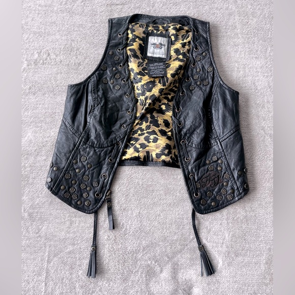 Harley Davidson LuxeVintage Leather Vest Women’s Size Small Bikercore Y2K Grunge - Picture 2 of 6